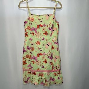Lilly Pulitzer Vintage White Label Demi Dress Bonjour Palm Green Butterfly Print
